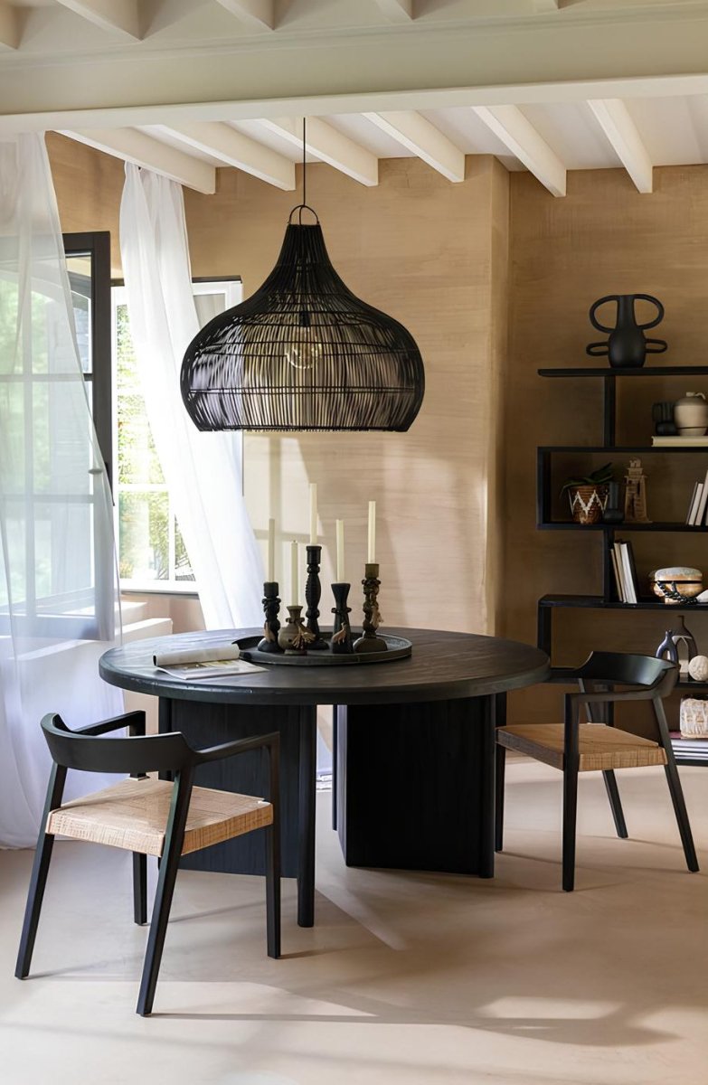 Zwarte Houten Eetkamerstoel met Rotan – Teakhout