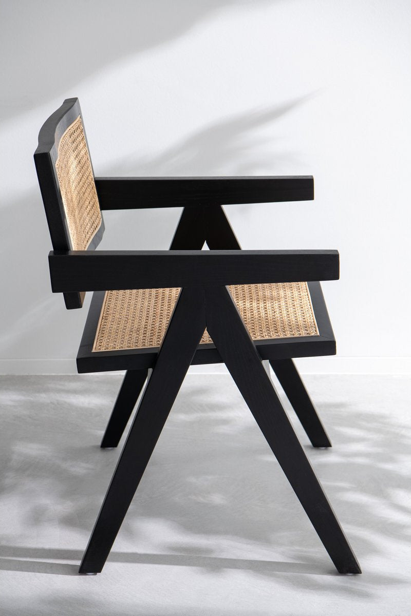 Zwarte Houten Eetkamerstoel met Rotan