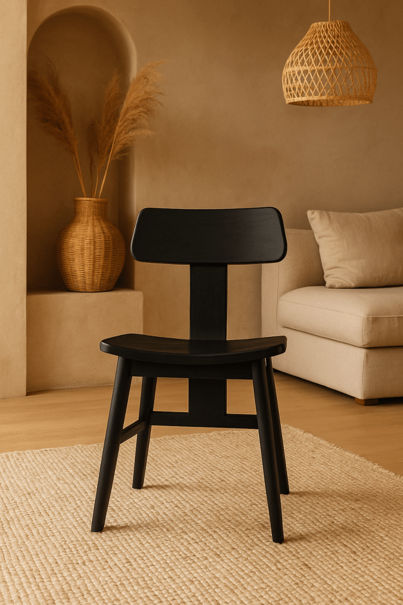 Zwarte Houten Eetkamerstoel - Japandi Stijl