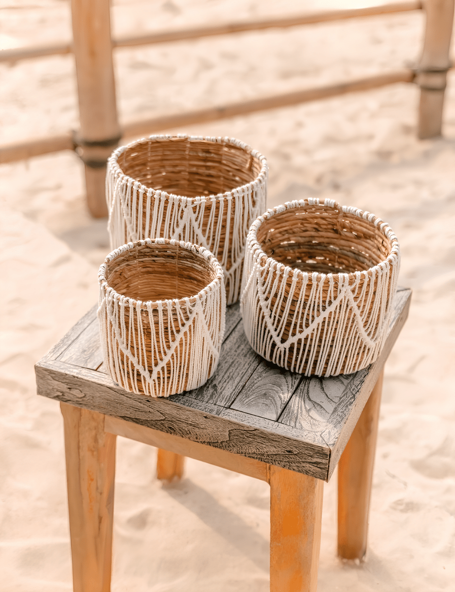 Boho Ronde Mand - Naturel Wit