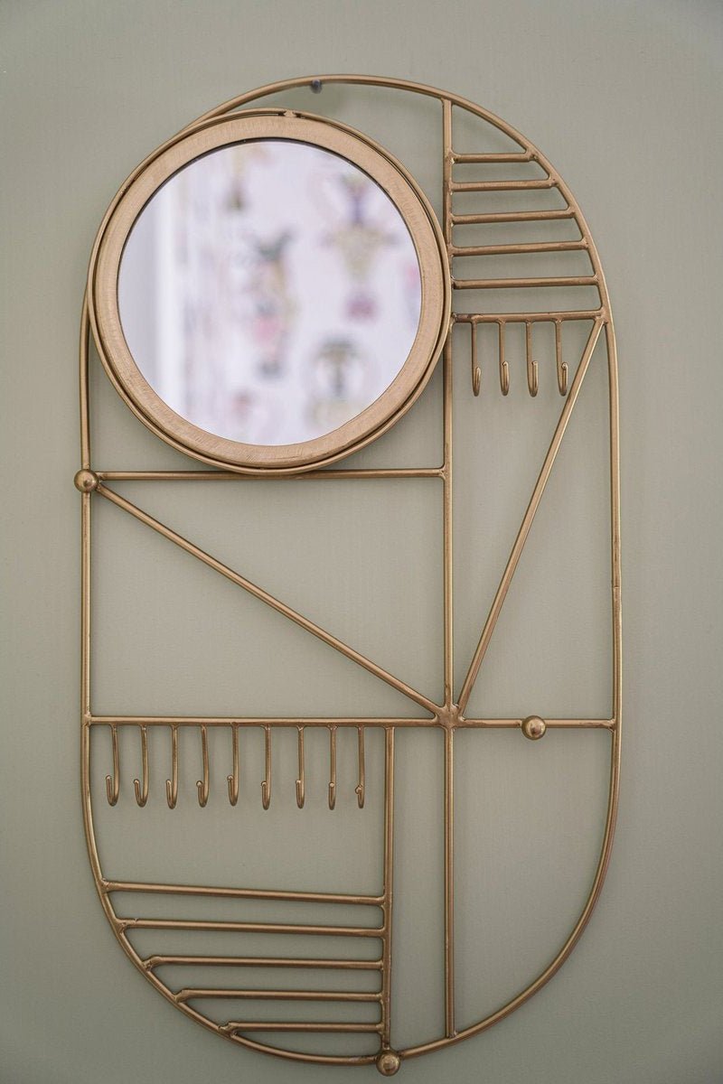 Gouden Boho Wandspiegel – Gouden Spiegel met Sieradenhangers & Wanddecoratie - Studio Botanika