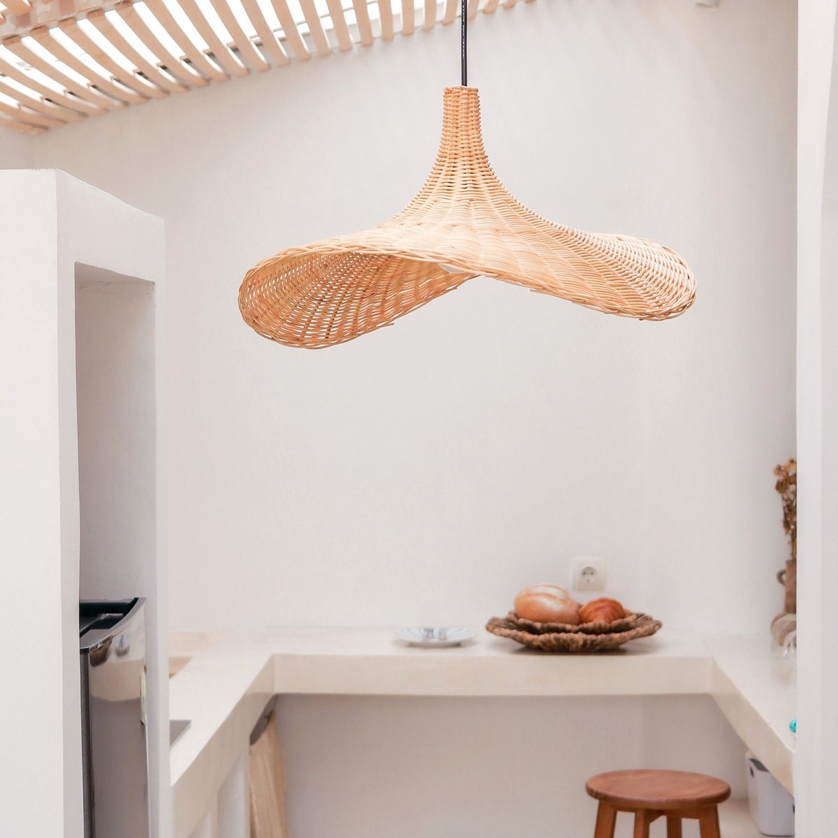 Rotan Hanglamp met Hoedvorm
