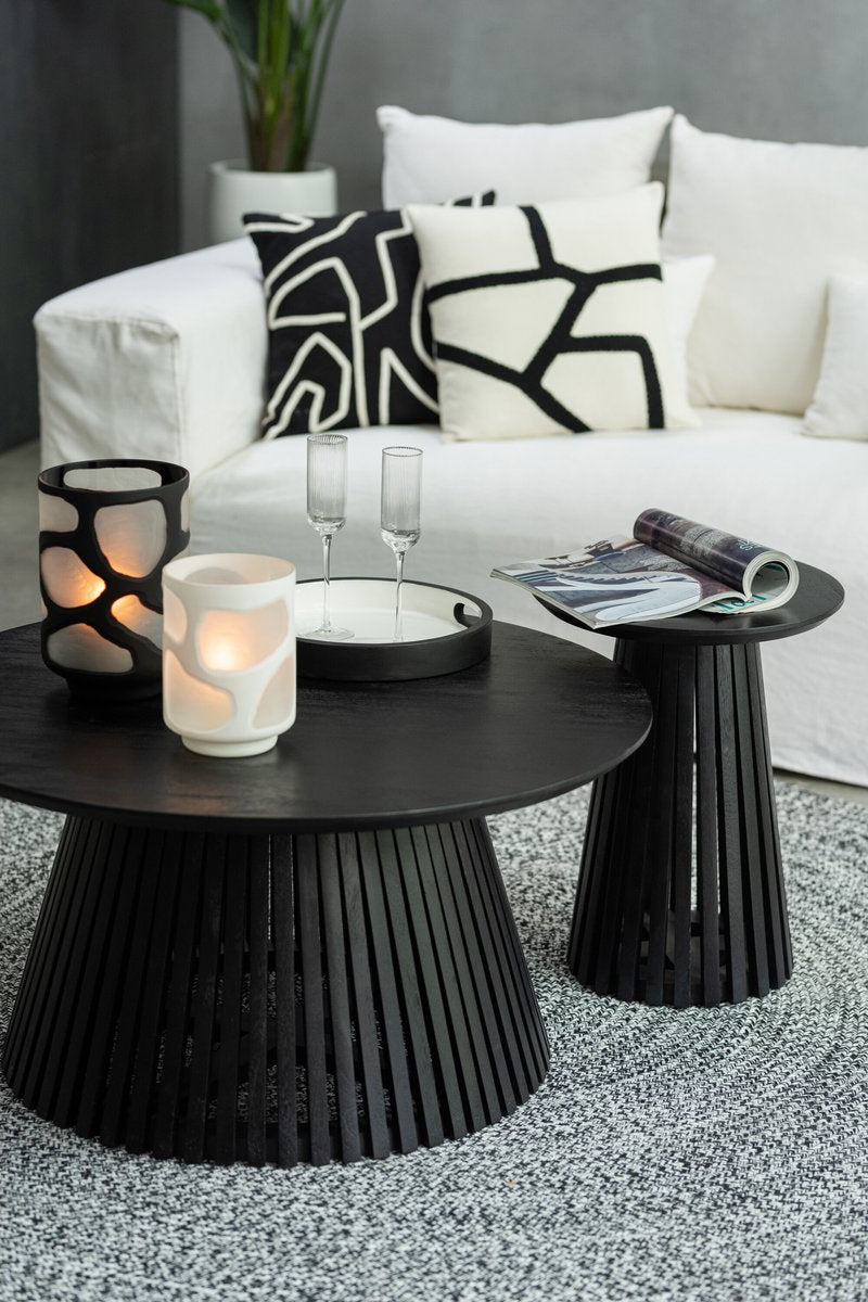 Ronde Salontafel Mangohout Zwart Ø80cm - Japandi Stijl - Studio Botanika