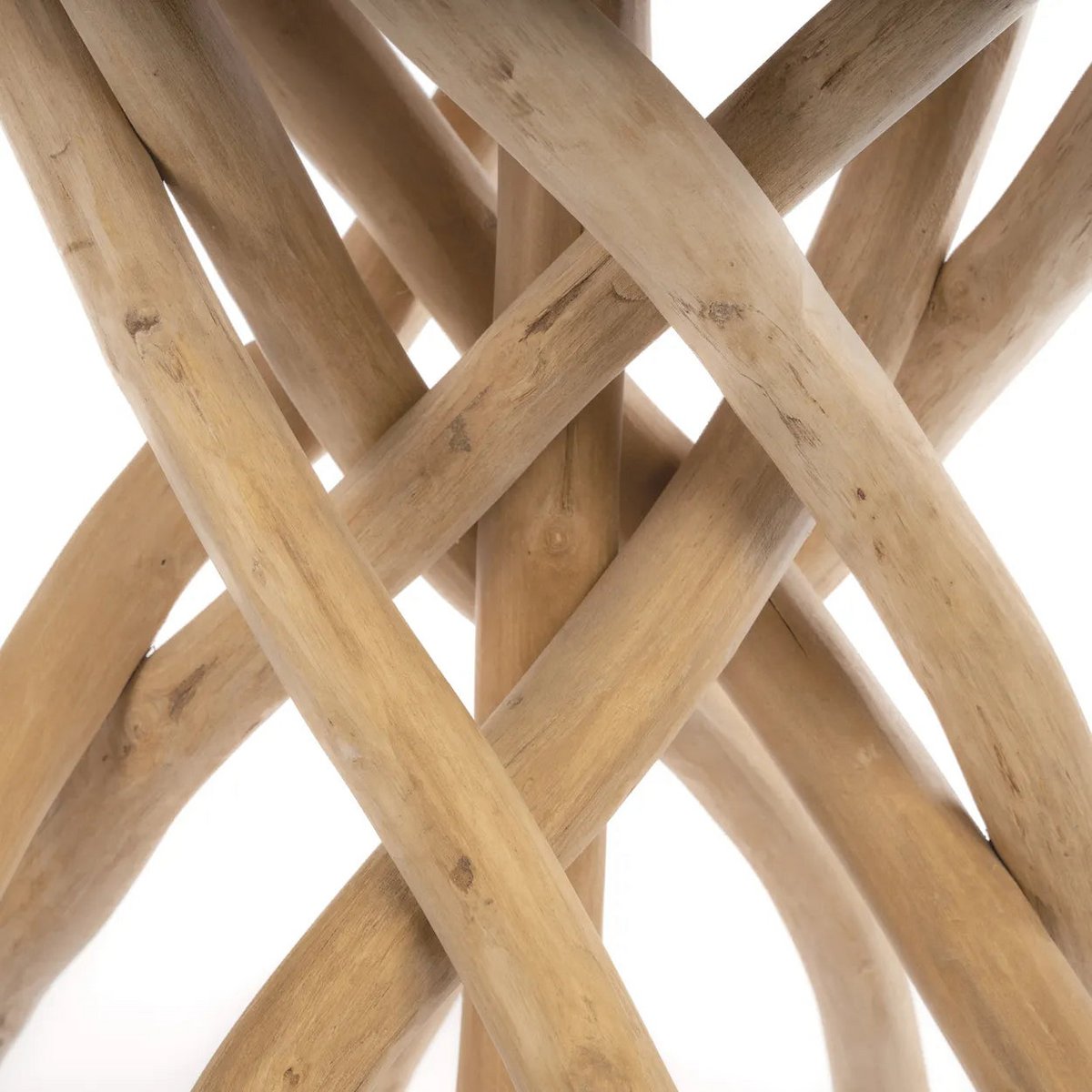 Teakhouten Ronde Tafel – Handgemaakte Tafel met Natuurlijke Boom Potenstam - Studio Botanika