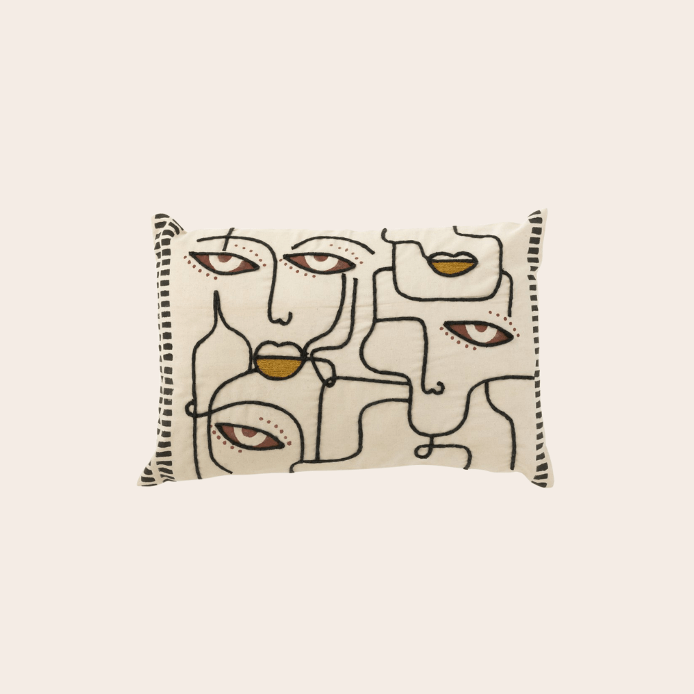 Sierkussen Abstract Gezicht – Katoen - Boho Chic & Modern