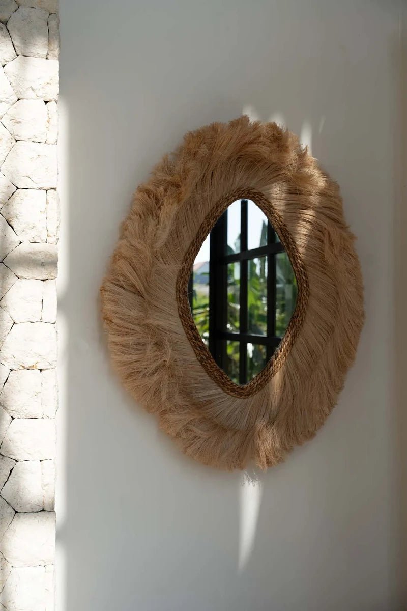 Boho Spiegel Ovaal – 100x80cm | Handgemaakt van Natuurlijke Vezels - Studio Botanika