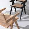Zwarte Houten Eetkamerstoel met Rotan – Japandi Boho Stijl - Studio Botanika