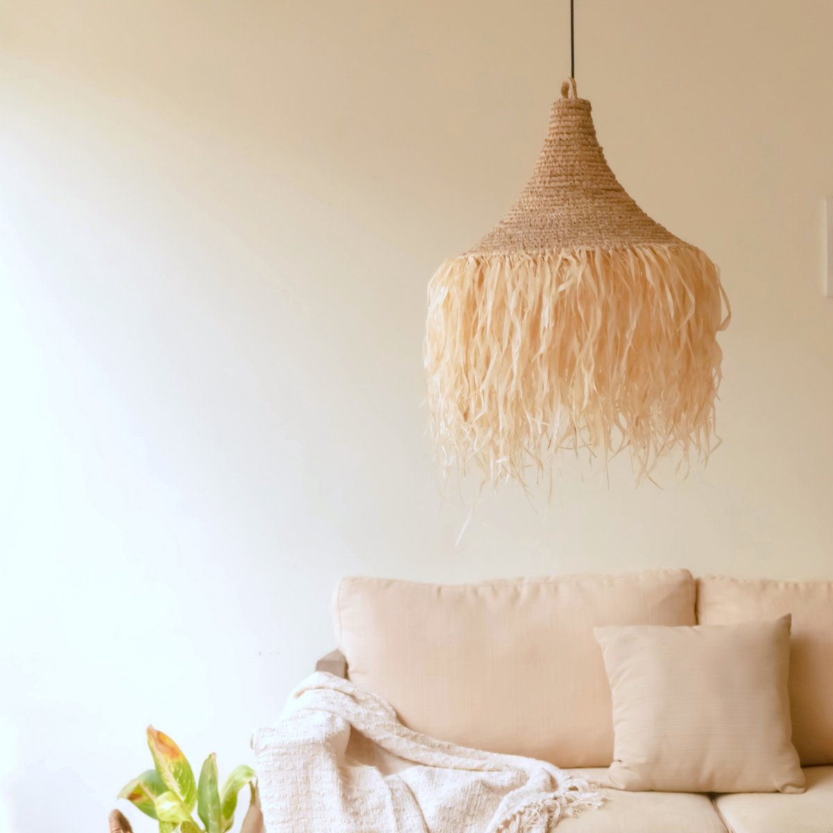 Boho Raffia Lamp met Franjes