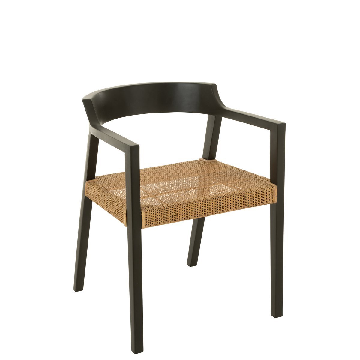 Zwarte Houten Eetkamerstoel met Rotan – Stoel Teakhout – Japandi Stijl - Studio Botanika