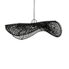 Zwarte Rotan Hanglamp – Golvend Hoedvorm Design