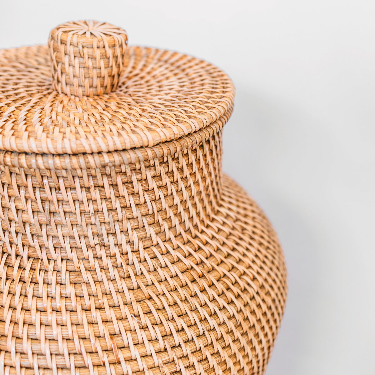 Grote Boho Rotan Vaas Ø30 cm – Handgemaakt van Natuurlijke Vezels & Hout - Studio Botanika