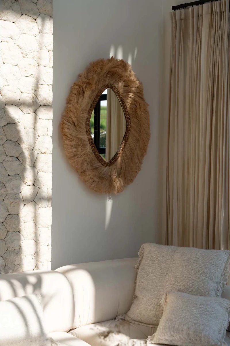 Boho Spiegel Ovaal – 100x80cm | Handgemaakt van Natuurlijke Vezels - Studio Botanika