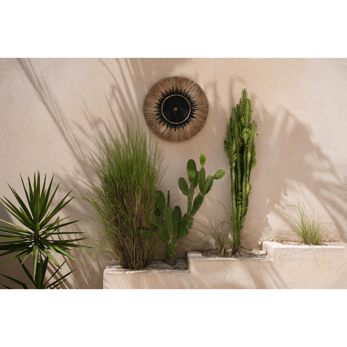 Boho Raffia Macramé wanddecoratie - Zwart Naturel - Studio Botanika