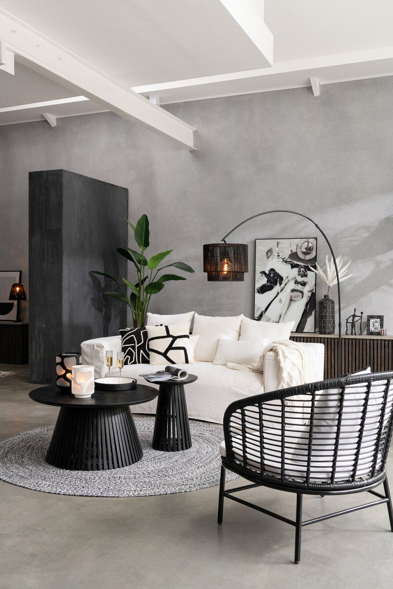 Ronde Salontafel Mangohout Zwart Ø80cm - Japandi Stijl - Studio Botanika