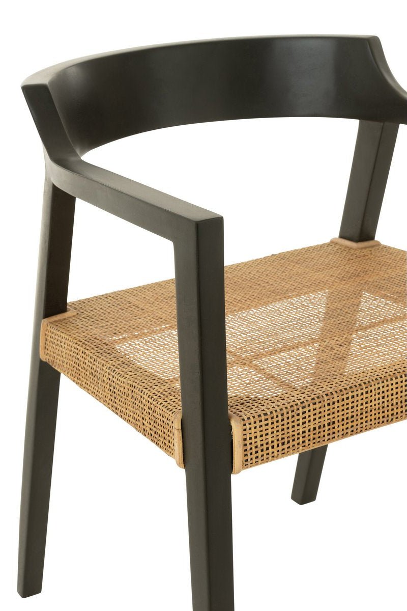 Zwarte Houten Eetkamerstoel met Rotan – Stoel Teakhout – Japandi Stijl - Studio Botanika