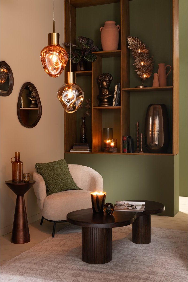Gouden Hanglamp met Grijs Glas – Elegant Design voor Modern & Japandi Interieur