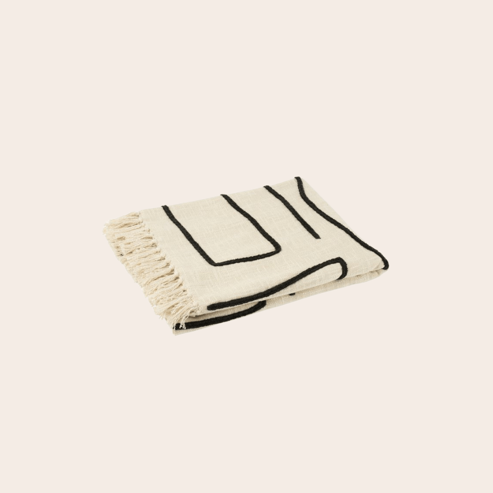 Bedsprei Strepen/Bogen Katoen Wit Zwart - Boho Stijl