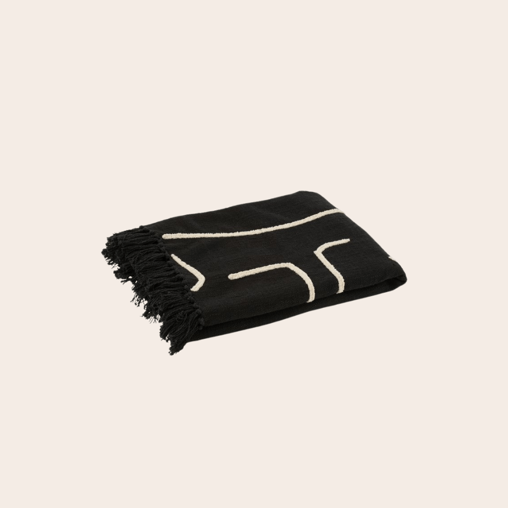 Bedsprei Strepen/Bogen Katoen Zwart Wit - Boho Stijl