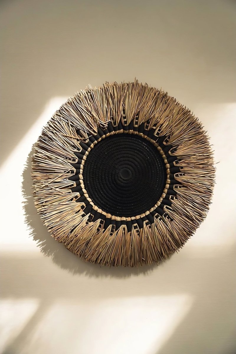 Boho Raffia Macramé Wanddecoratie - Zwart Naturel - Studio Botanika