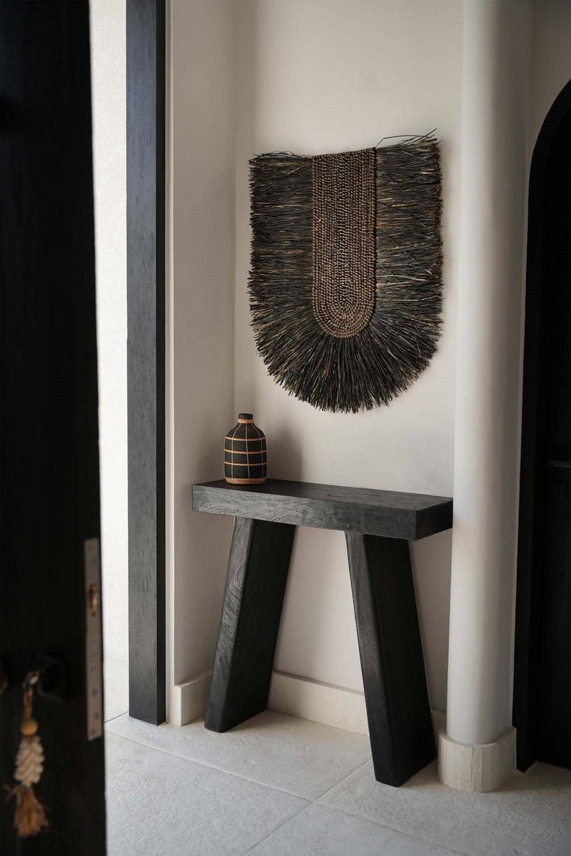 Boho Wanddecoratie Halve Boog van Natuurlijk Gras – Zwartbruin 87 cm