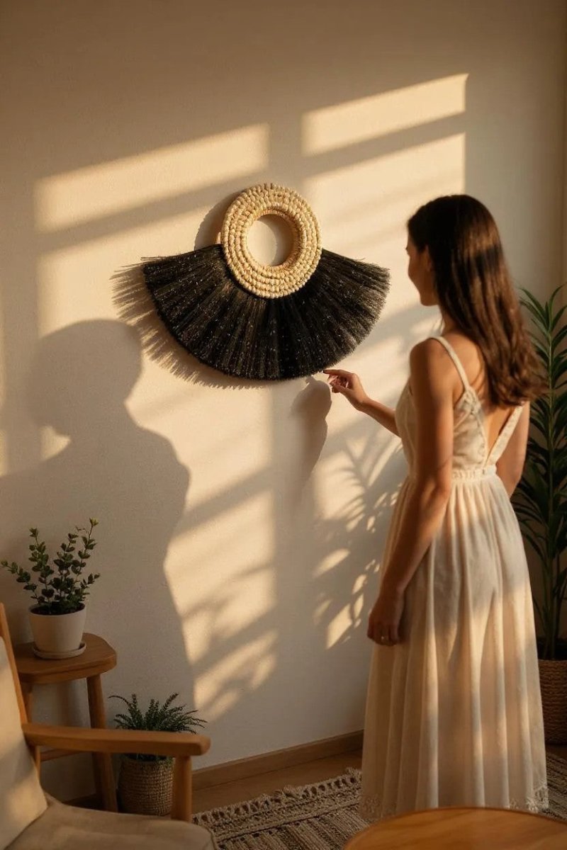 Boho Wanddecoratie Zwart - Wit – Zeegras & Schelpen - Studio Botanika