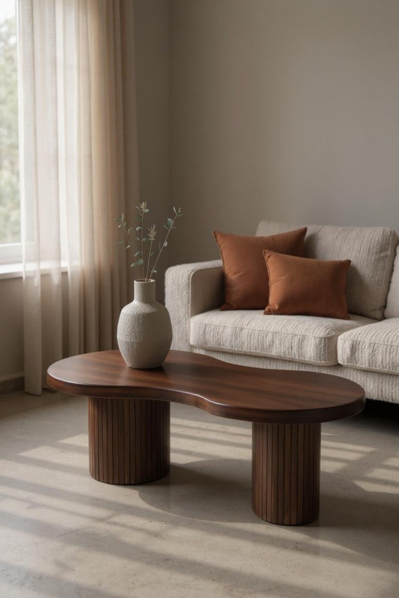 Bruine Salontafel van Mangohout 120 cm – Boho Japandi Design - Studio Botanika