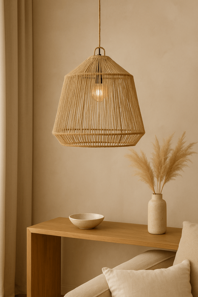 Conische Hanglamp van Zeegras - Boho Stijl