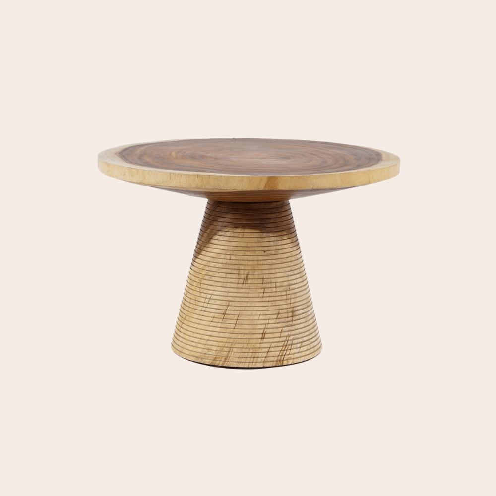 Design Salontafel van Suarhout - Ronde Houten Tafel met Massieve Conevoet - Studio Botanika