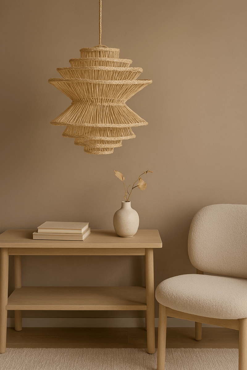 Handgemaakte Rotan Hanglamp – Sculpturale Boho Lamp met Organische Vorm