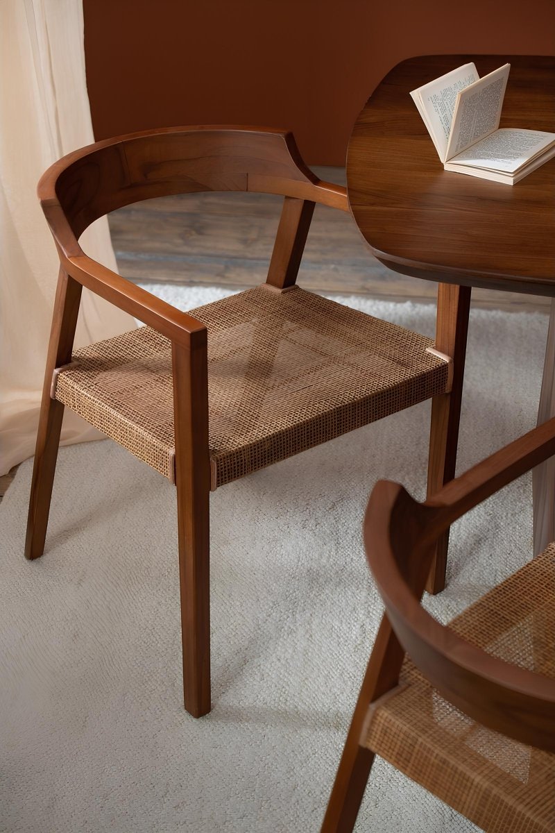 Teakhouten Eetkamerstoel met Rotan – Bruin