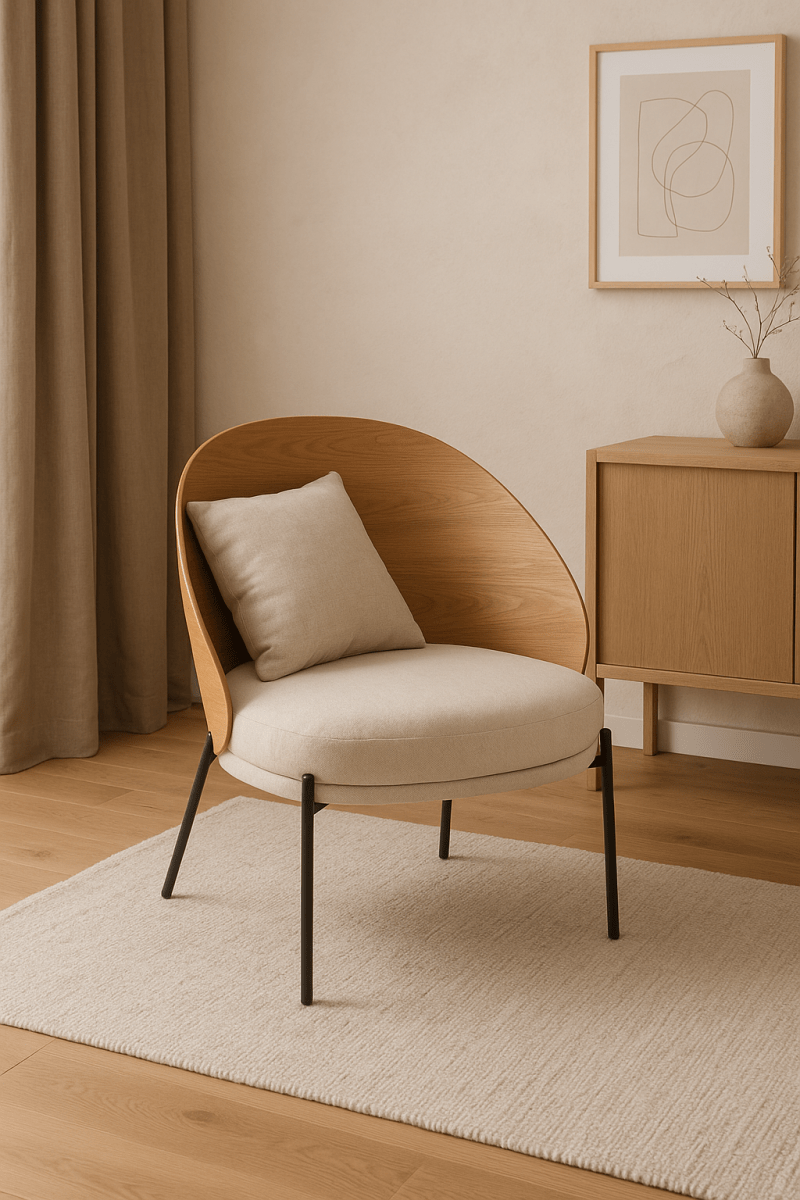Houten Loungestoel Naturel Beige – Lage Stoel in Japandi & Boho Stijl