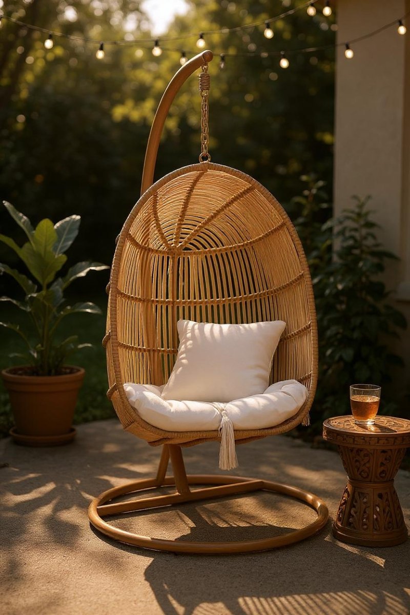 Houten Ovale Hangstoel Naturel – Boho stijl - Studio Botanika