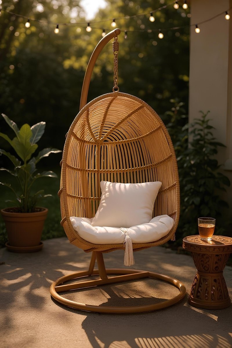 Houten Ovale Hangstoel Naturel – Boho stijl - Studio Botanika