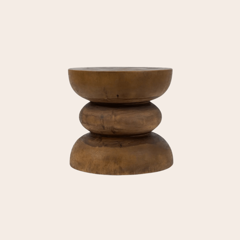 Houten Zandloper Bijzettafel – Boho Japandi Tafel – Bruin - Studio Botanika