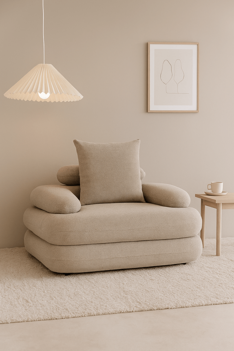 Japandi Loungestoel Beige - Bouclé stof
