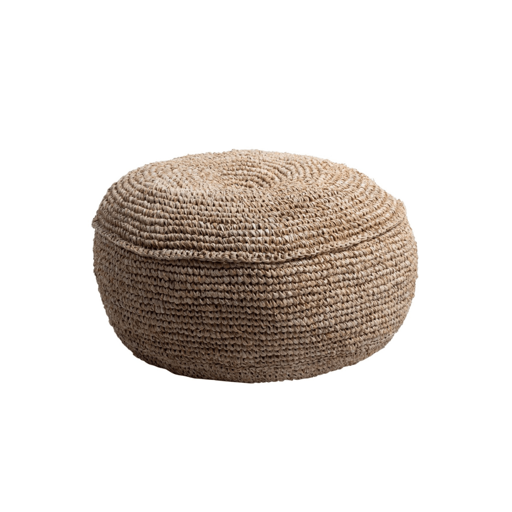 Handgemaakte Raffia Poef – Boho Zitzak van Natuurlijke Vezels – 55 & 65 cm - Studio Botanika