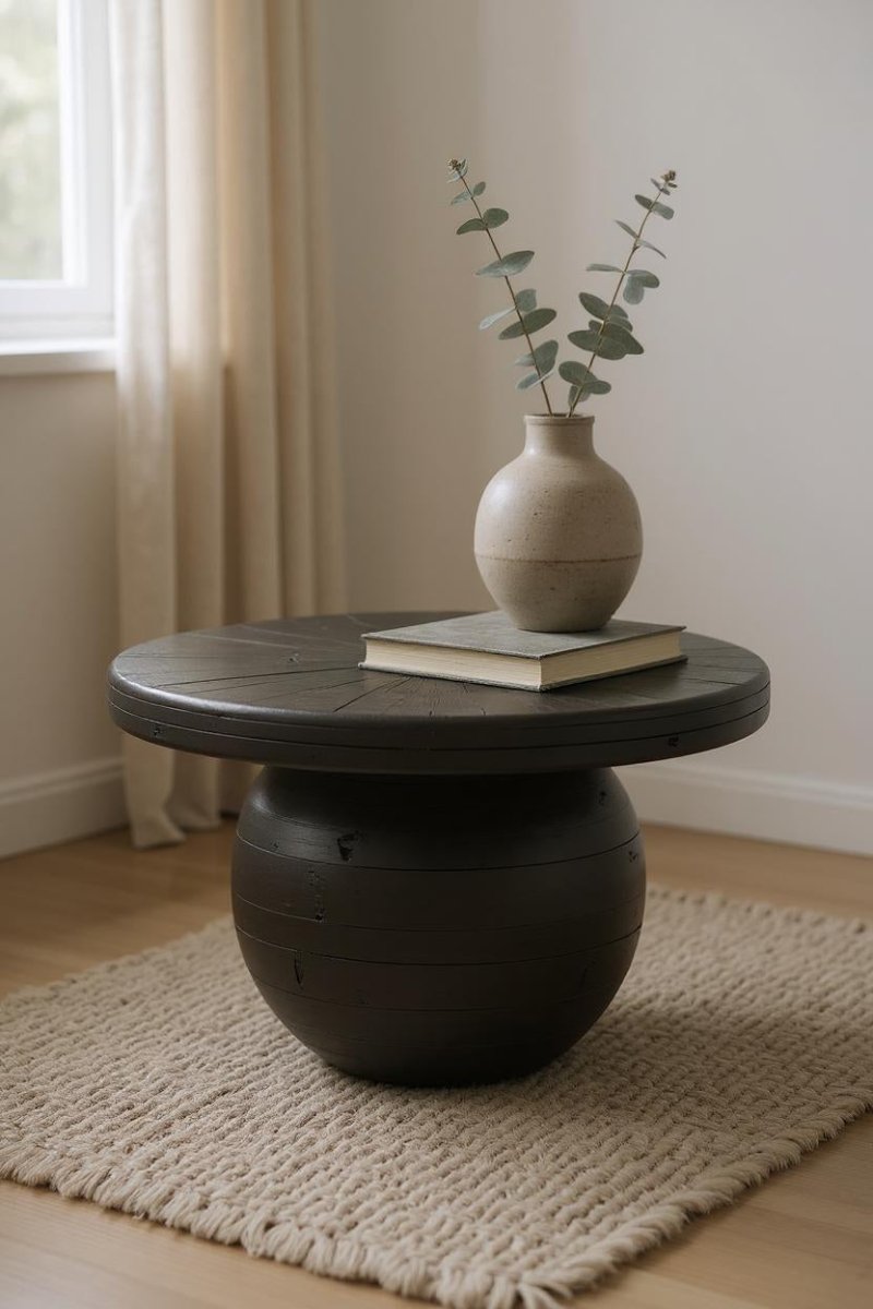Ronde Zwarte Salontafel Hout met Bolvoet - Ø80 cm - Studio Botanika