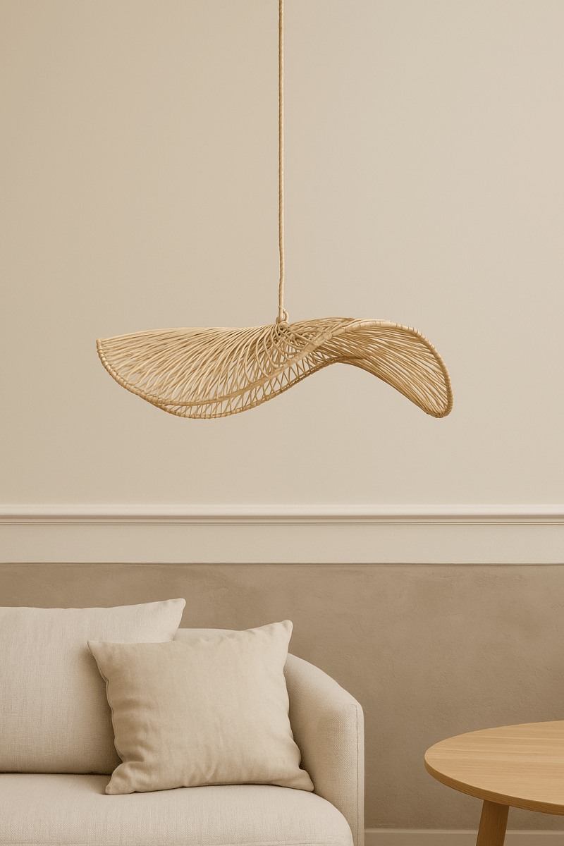 Rotan Hanglamp – Golvend Hoedvorm Design