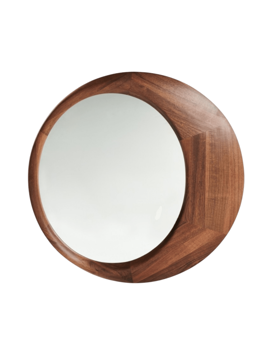 Sculpturale Design Spiegel in Maanvorm – Massief Hout - Studio Botanika