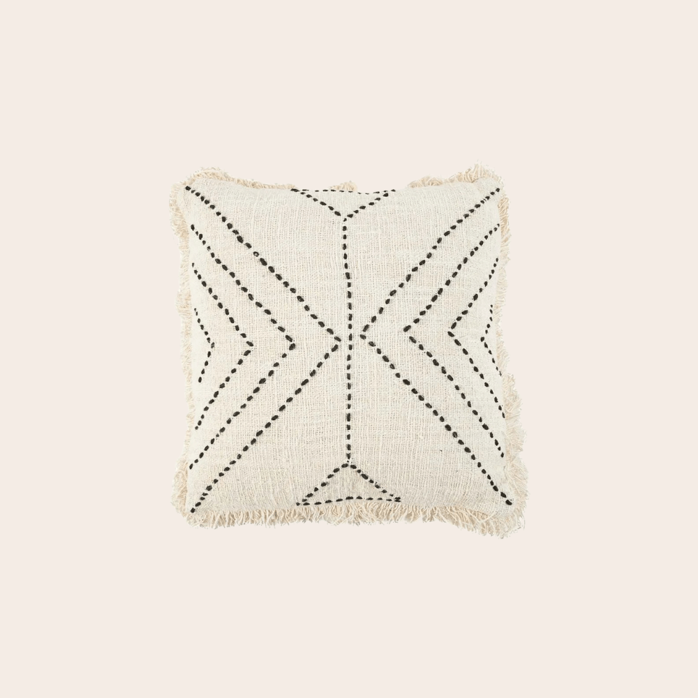 Tribal Kussenhoes - Wit met Zwart Patroon - Boho Sierkussen