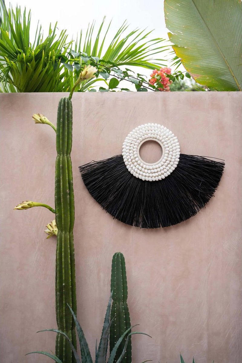 Boho Wanddecoratie Zwart - Wit – Zeegras & Schelpen - Studio Botanika