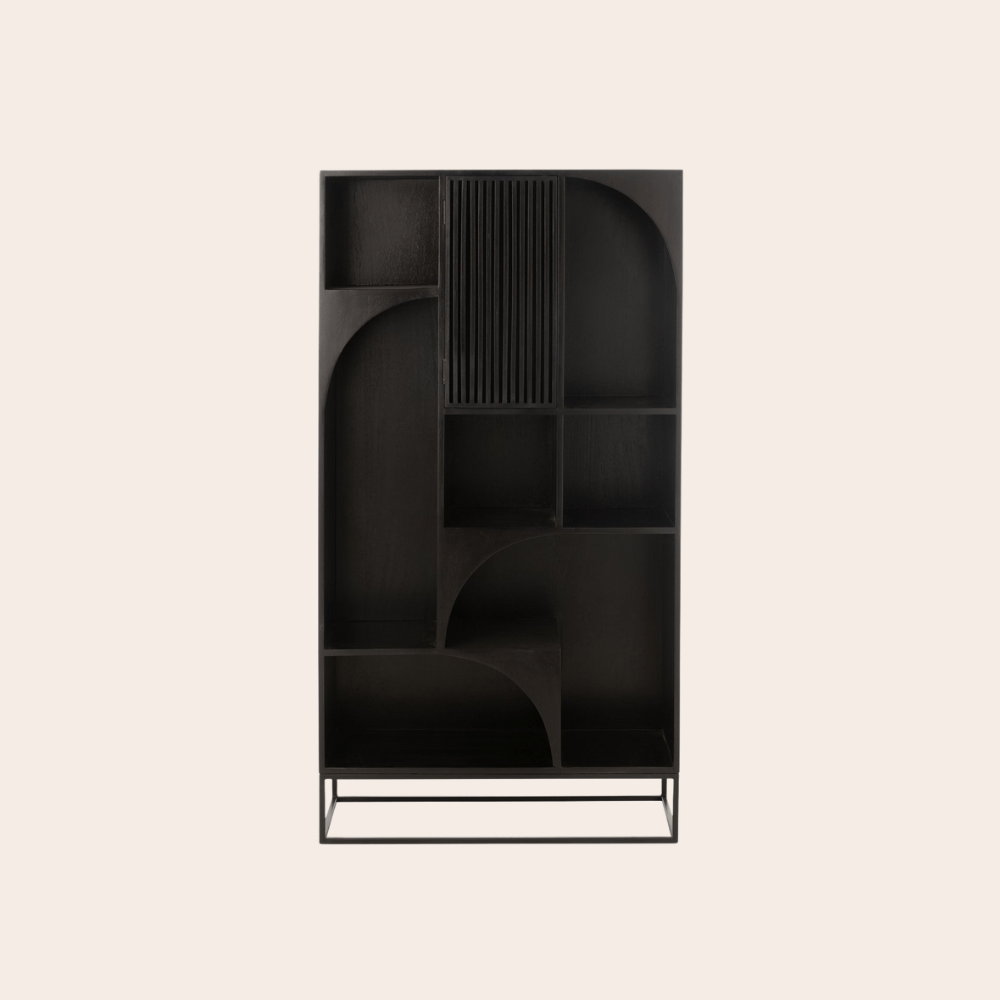 Zwarte Houten Wandkast 168 cm – Duurzaam Mangohout – Japandi & Boho Design