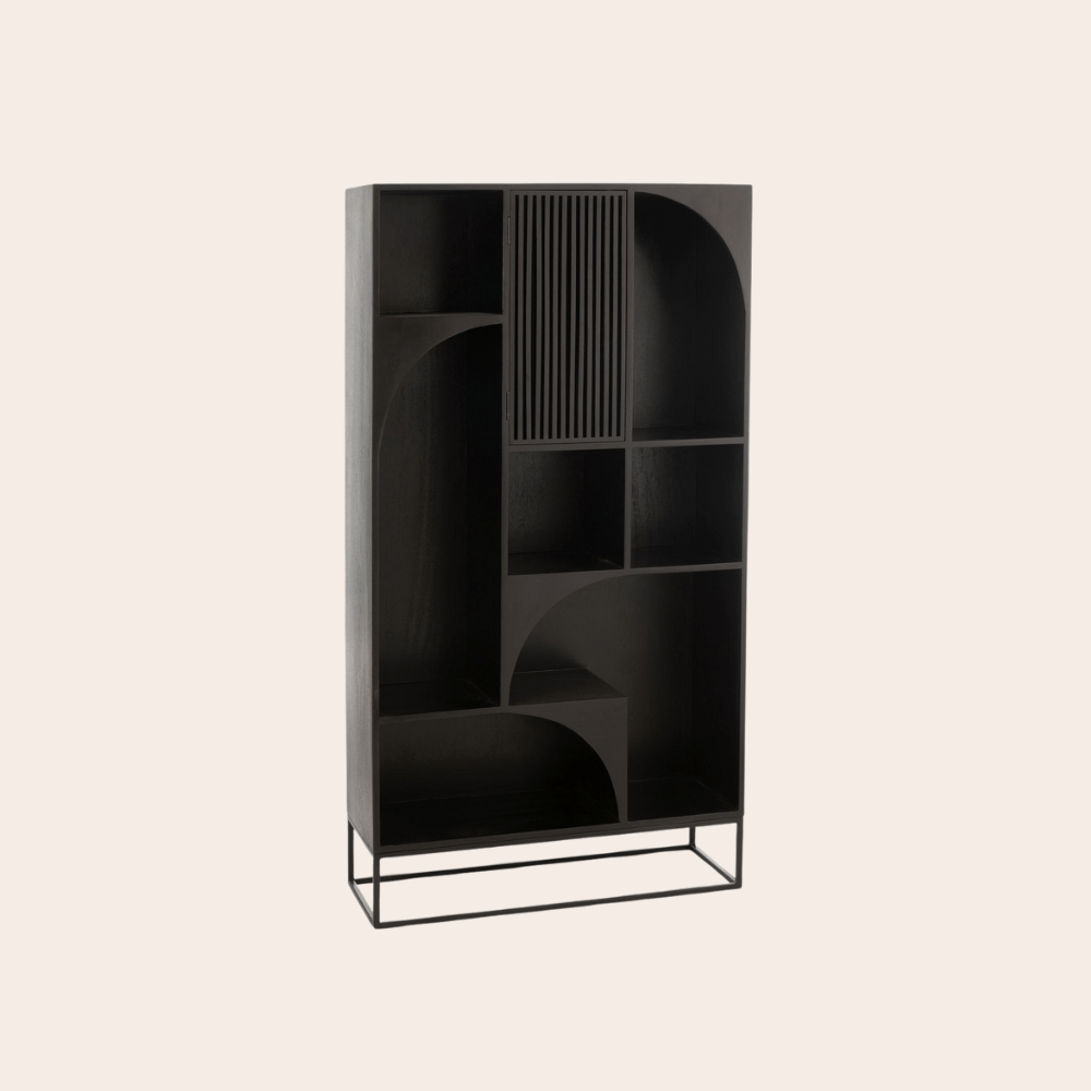 Zwarte Houten Wandkast 168 cm – Duurzaam Mangohout – Japandi & Boho Design