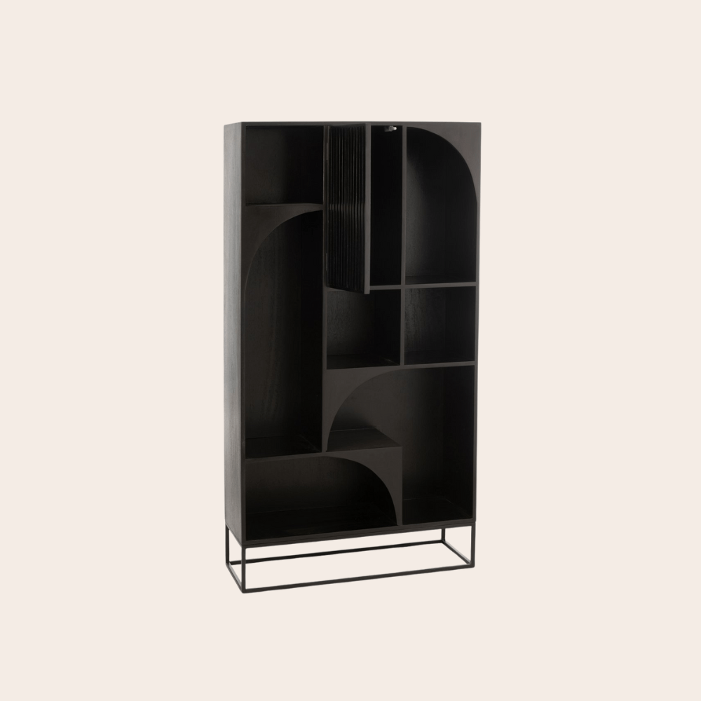 Zwarte Houten Wandkast 168 cm – Duurzaam Mangohout – Japandi & Boho Design