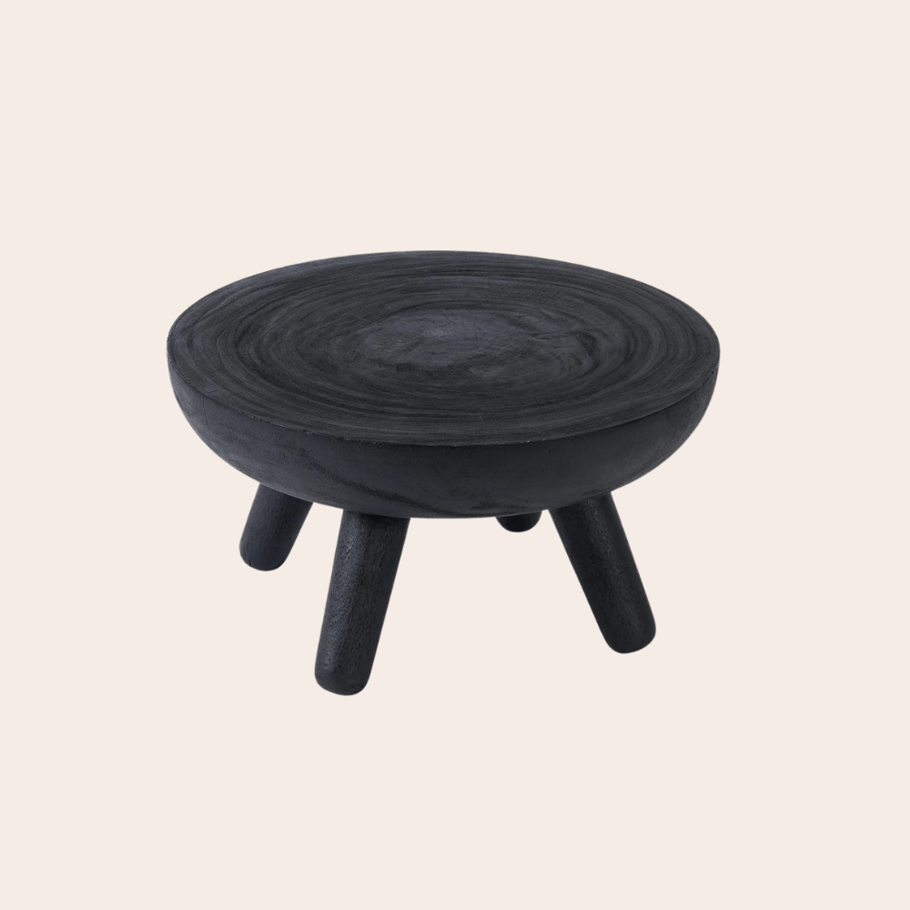 Zwarte Houten Salontafel Ø78,5 cm – Boho Japandi Design met Organische Vorm - Studio Botanika