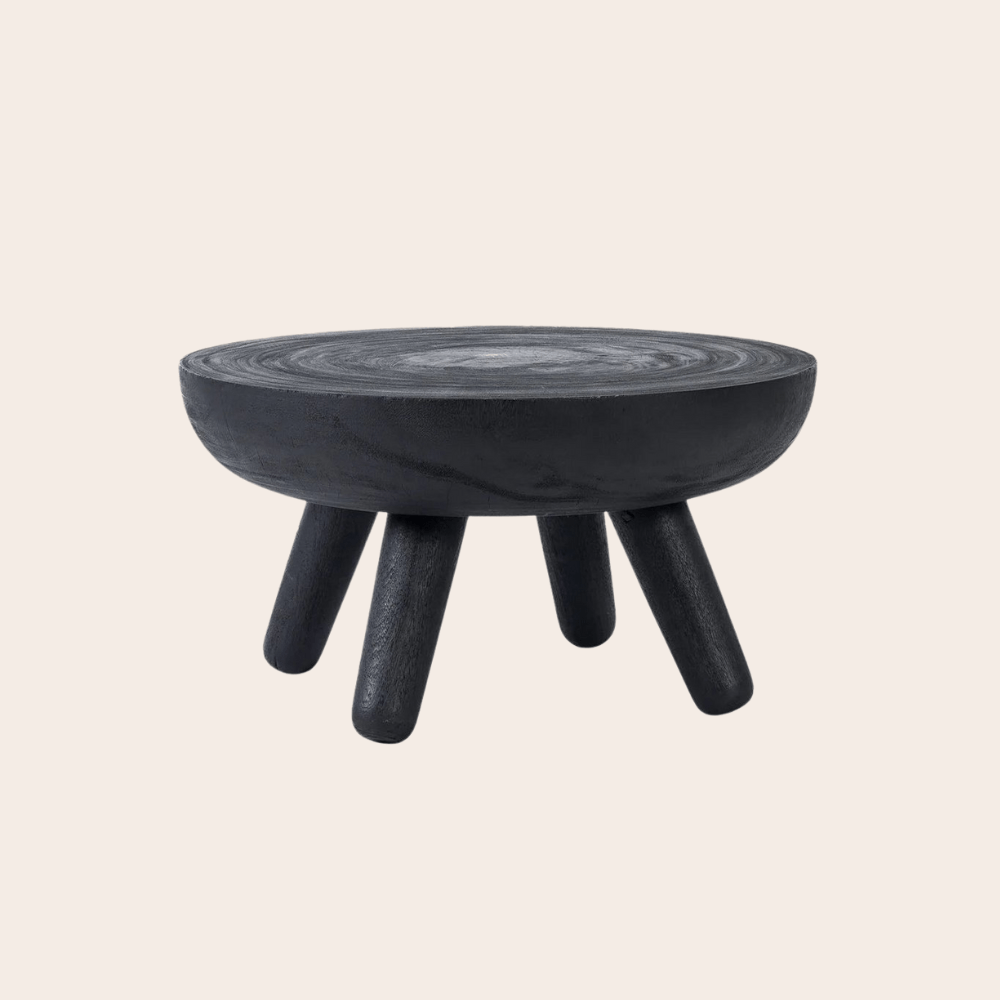 Zwarte Houten Salontafel Ø78,5 cm – Boho Japandi Design met Organische Vorm - Studio Botanika