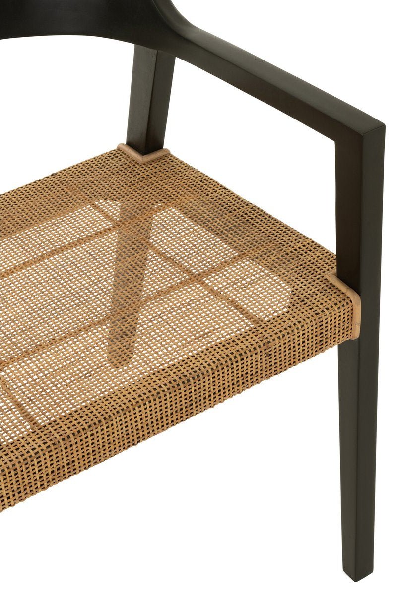 Zwarte Houten Eetkamerstoel met Rotan – Stoel Teakhout – Japandi Stijl - Studio Botanika