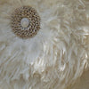 Boho Wanddecoratie Rond – Wit met Veren & Schelpen | 60x60cm - Studio Botanika