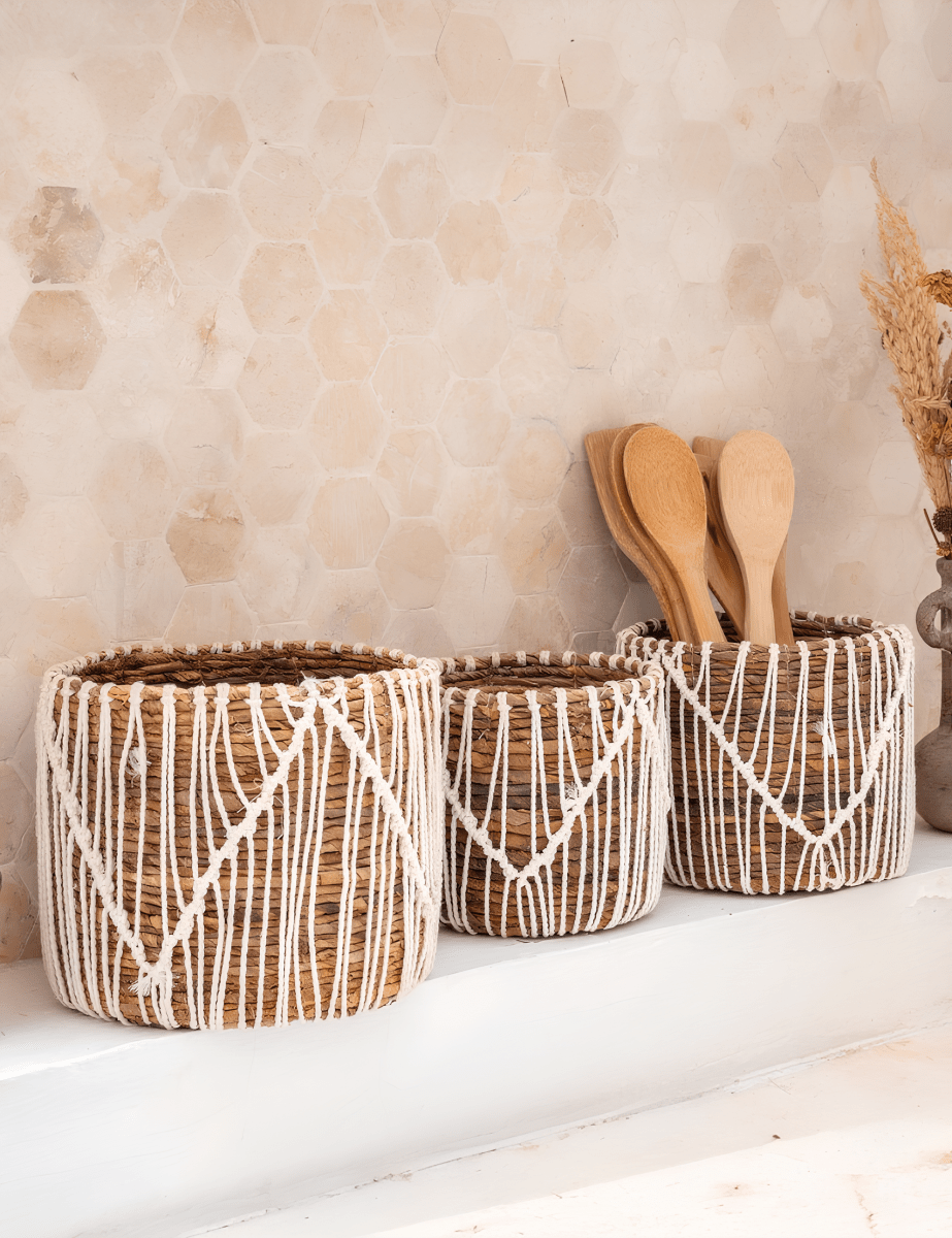 Boho Ronde Mand - Naturel Wit
