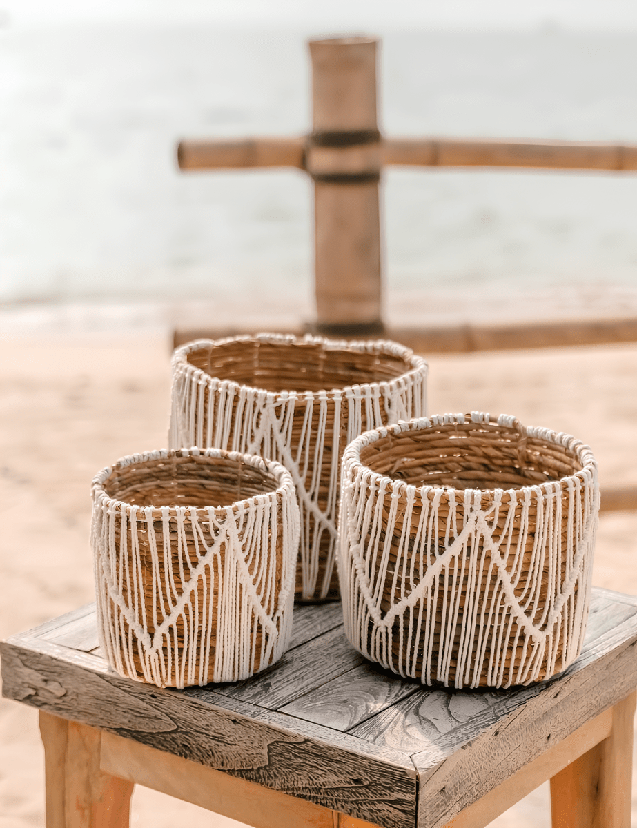 Boho Ronde Mand - Naturel Wit